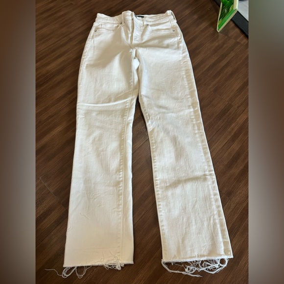 Veronica Beard Ecru Ryleigh High Rise Slim Straight Jeans Raw Hem Size 28 - Picture 8 of 9